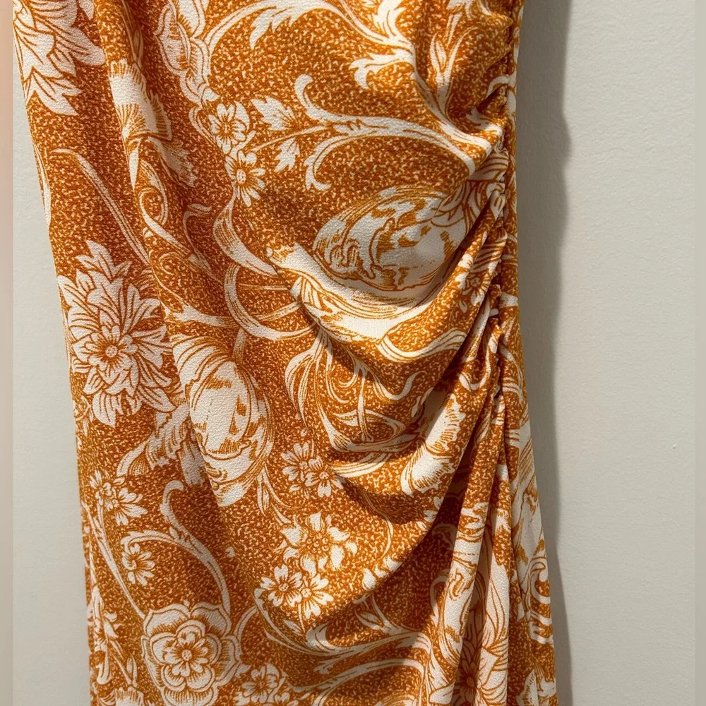 Joie Burnt Orange Floral Dress ruching and V neck Size S - Picture 3 of 5